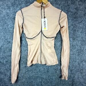 Atoir x Lara Worthington Mesh Top Women XS/6 Beige Stretch Sheer Mock Neck